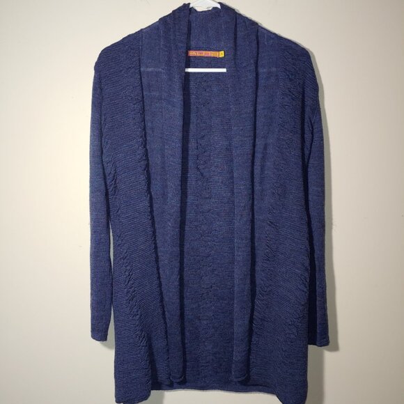Kuna Sweaters - Kuna Baby Alpaca Ruched Panels Open Front Long Cardigan Size S Melange Navy Blue